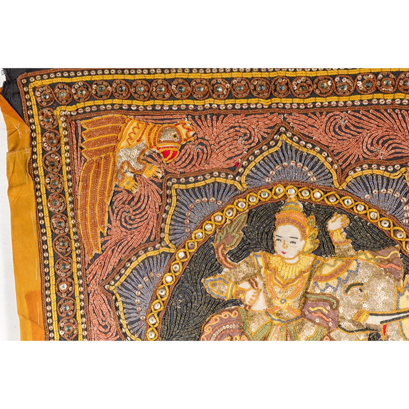 Kalaga 19th Century Tapestry with Stones, Sequins and Colorful Thread-YN7941-3. Asian & Chinese Furniture, Art, Antiques, Vintage Home Décor for sale at FEA Home