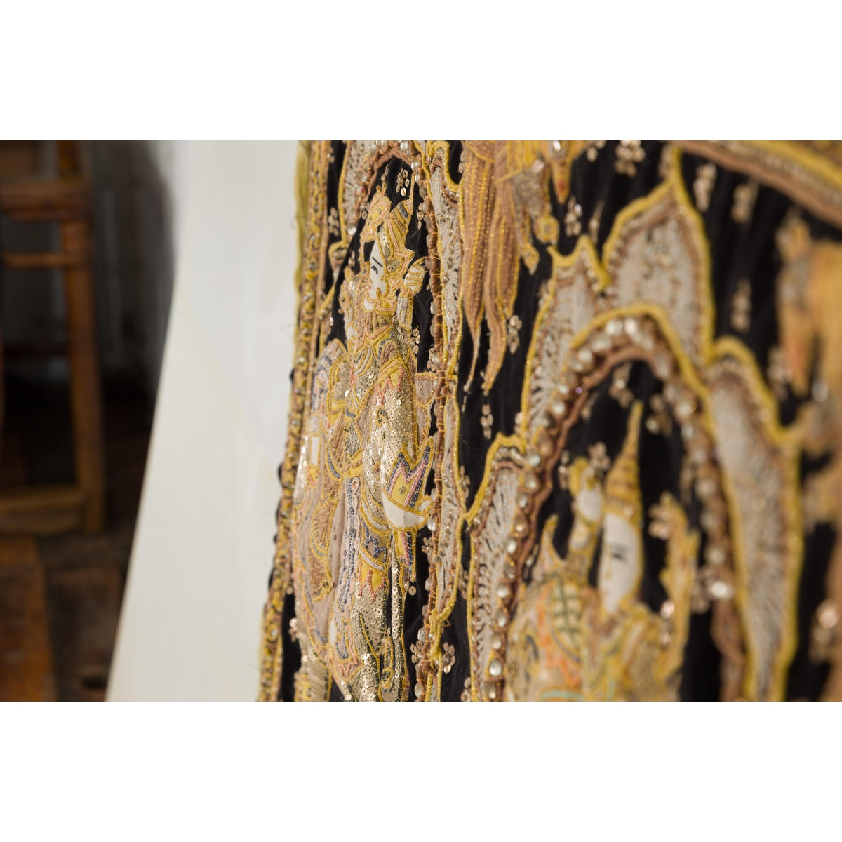 19th Century Kalaga Tapestry with Stones, Sequins and Pink Thread-17. Asian & Chinese Furniture, Art, Antiques, Vintage Home Décor for sale at FEA Home