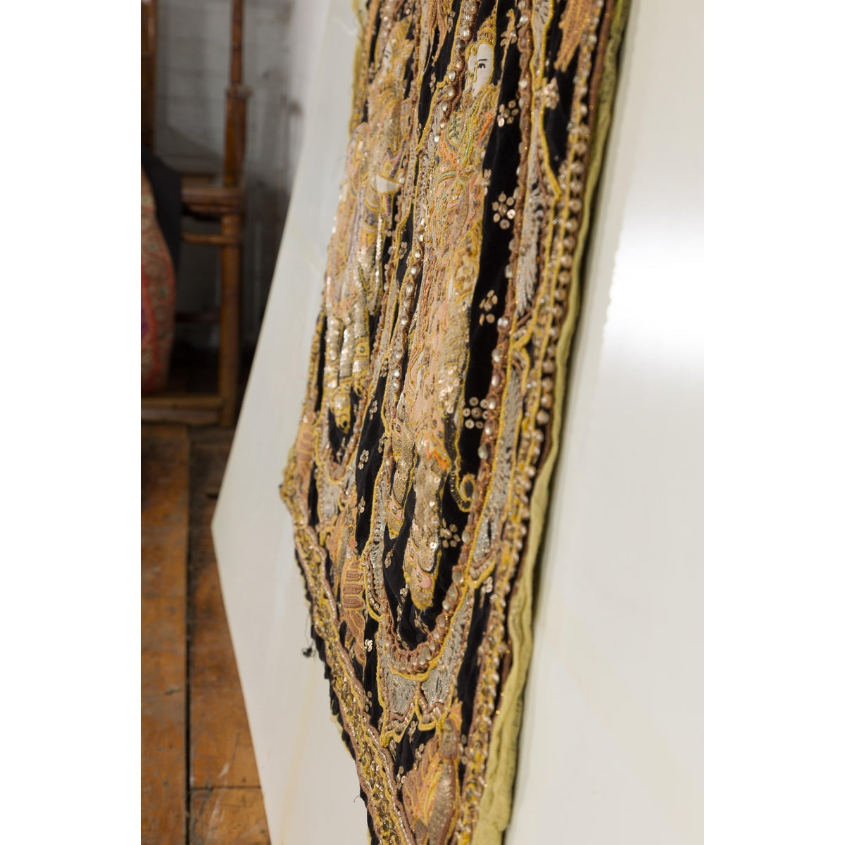19th Century Kalaga Tapestry with Stones, Sequins and Pink Thread-18. Asian & Chinese Furniture, Art, Antiques, Vintage Home Décor for sale at FEA Home