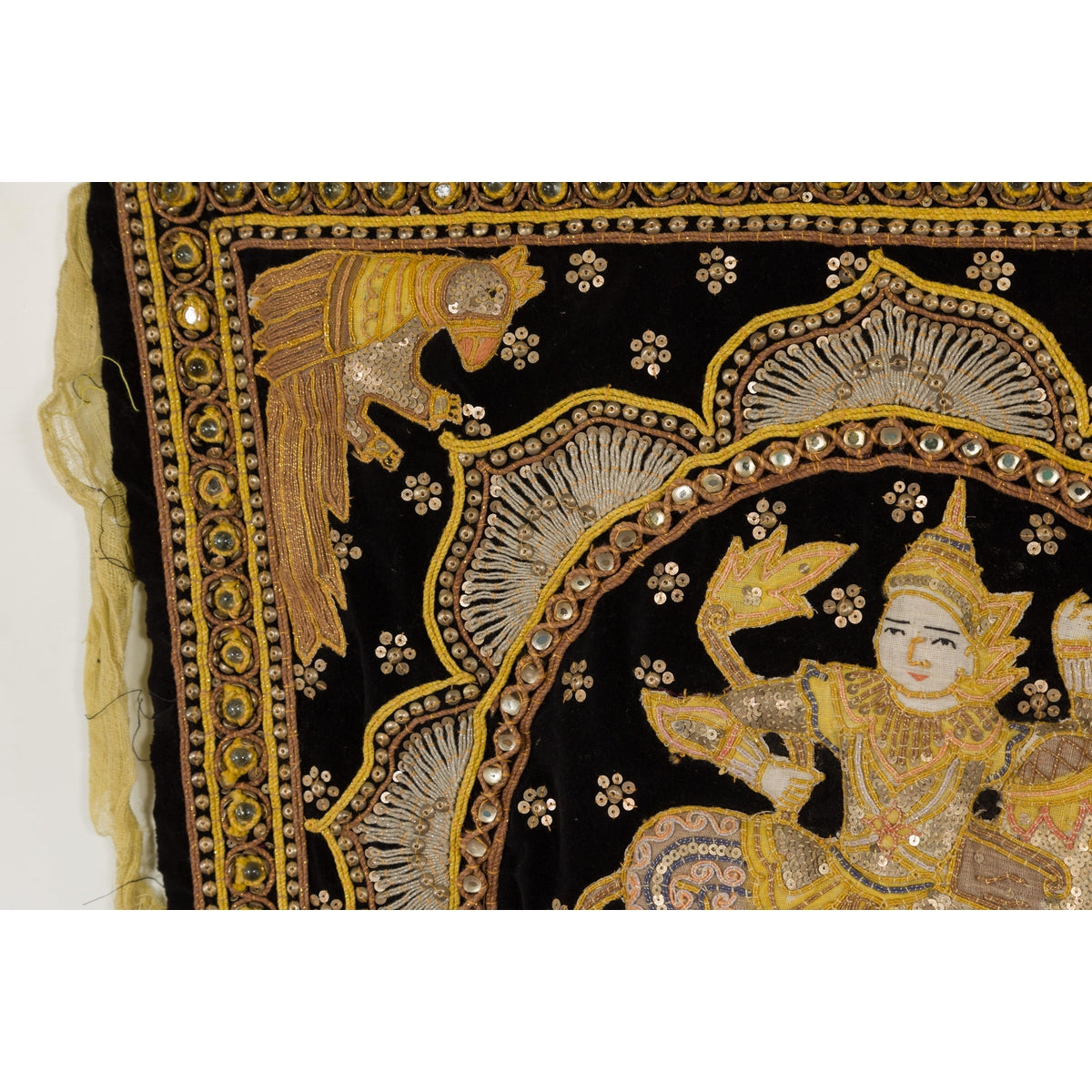 19th Century Kalaga Tapestry with Stones, Sequins and Pink Thread-4. Asian & Chinese Furniture, Art, Antiques, Vintage Home Décor for sale at FEA Home