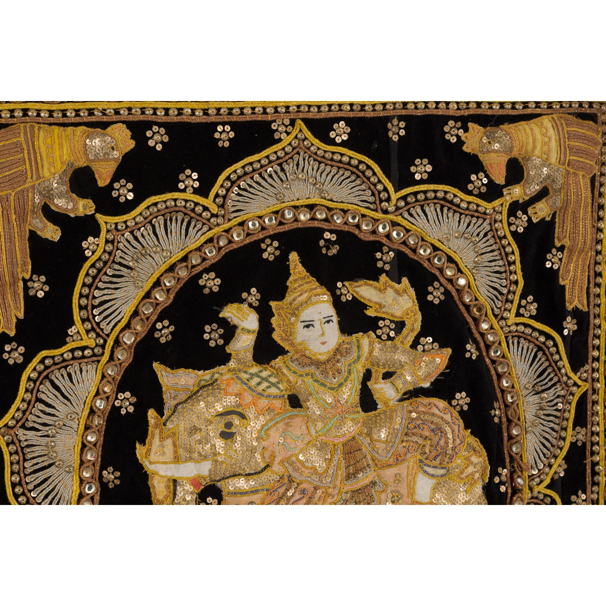 19th Century Kalaga Tapestry with Stones, Sequins and Pink Thread-5. Asian & Chinese Furniture, Art, Antiques, Vintage Home Décor for sale at FEA Home