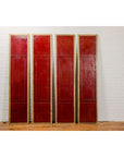 Red Lacquered Leather Four Panels with Brass Nailheads Accentuation, Vintage-13. Asian & Chinese Furniture, Art, Antiques, Vintage Home Décor for sale at FEA Home