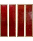 Red Lacquered Leather Four Panels with Brass Nailheads Accentuation, Vintage-14. Asian & Chinese Furniture, Art, Antiques, Vintage Home Décor for sale at FEA Home