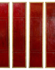Red Lacquered Leather Four Panels with Brass Nailheads Accentuation, Vintage-1. Asian & Chinese Furniture, Art, Antiques, Vintage Home Décor for sale at FEA Home