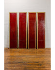 Red Lacquered Leather Four Panels with Brass Nailheads Accentuation, Vintage-3. Asian & Chinese Furniture, Art, Antiques, Vintage Home Décor for sale at FEA Home