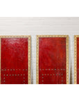 Red Lacquered Leather Four Panels with Brass Nailheads Accentuation, Vintage-4. Asian & Chinese Furniture, Art, Antiques, Vintage Home Décor for sale at FEA Home