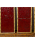 Red Lacquered Leather Four Panels with Brass Nailheads Accentuation, Vintage-8. Asian & Chinese Furniture, Art, Antiques, Vintage Home Décor for sale at FEA Home