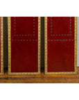 Red Lacquered Leather Four Panels with Brass Nailheads Accentuation, Vintage-9. Asian & Chinese Furniture, Art, Antiques, Vintage Home Décor for sale at FEA Home