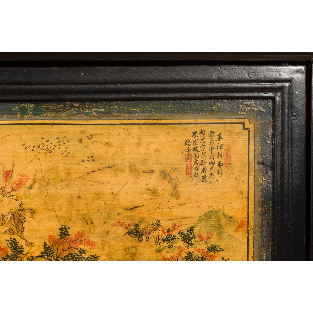 Low Yellow and Black Cabinet with Three Door Paintings-12. Asian & Chinese Furniture, Art, Antiques, Vintage Home Décor for sale at FEA Home