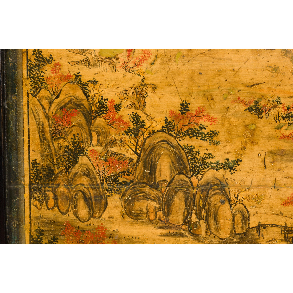 Low Yellow and Black Cabinet with Three Door Paintings-13. Asian & Chinese Furniture, Art, Antiques, Vintage Home Décor for sale at FEA Home
