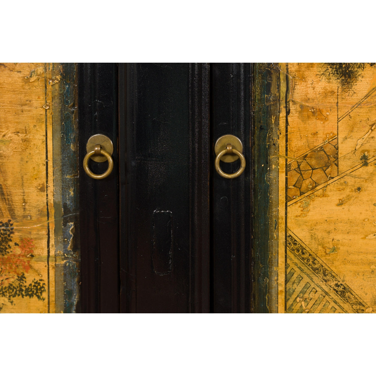 Low Yellow and Black Cabinet with Three Door Paintings-16. Asian & Chinese Furniture, Art, Antiques, Vintage Home Décor for sale at FEA Home