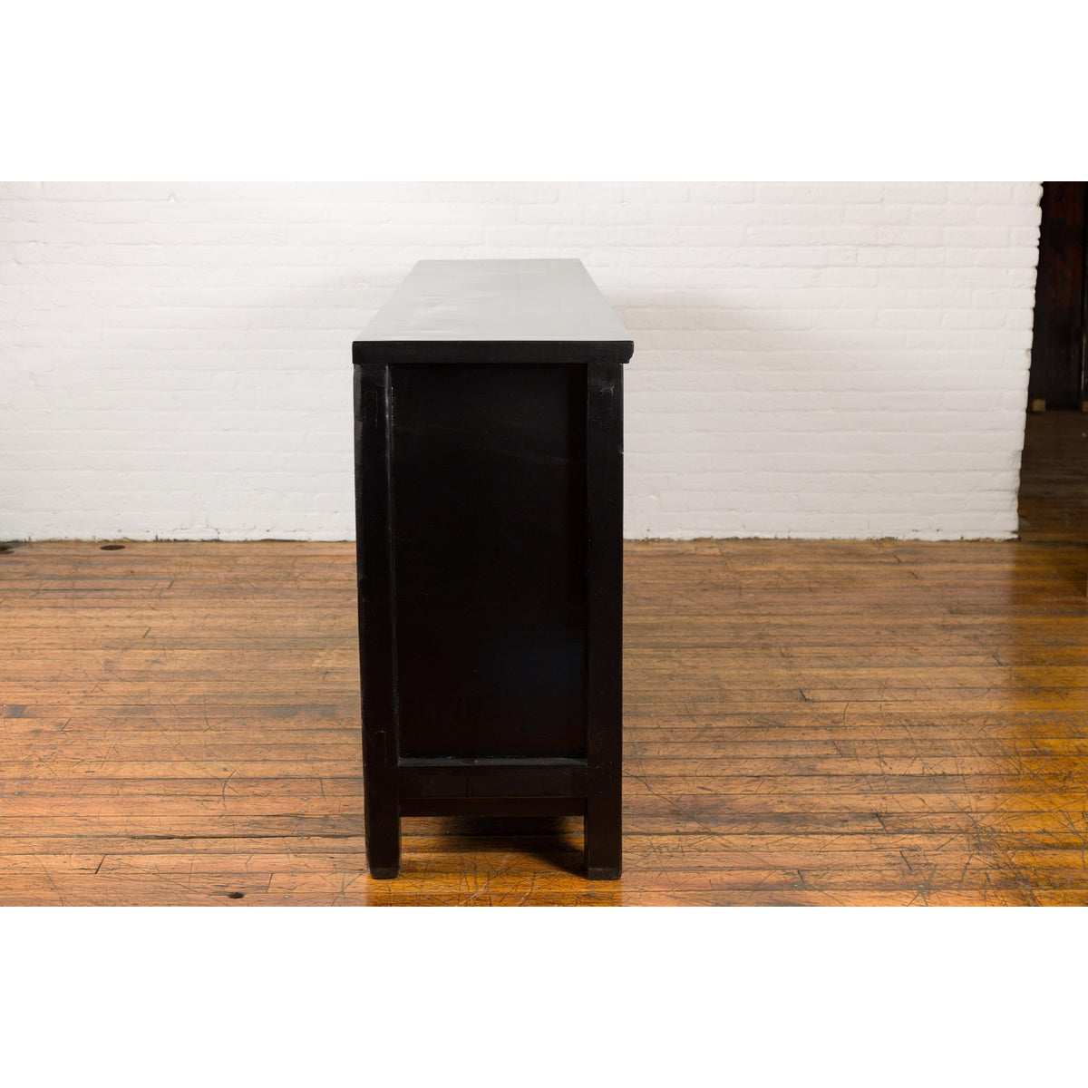 Low Yellow and Black Cabinet with Three Door Paintings-17. Asian & Chinese Furniture, Art, Antiques, Vintage Home Décor for sale at FEA Home