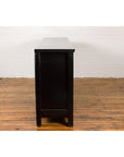 Low Yellow and Black Cabinet with Three Door Paintings-17. Asian & Chinese Furniture, Art, Antiques, Vintage Home Décor for sale at FEA Home
