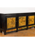 Low Yellow and Black Cabinet with Three Door Paintings-3. Asian & Chinese Furniture, Art, Antiques, Vintage Home Décor for sale at FEA Home