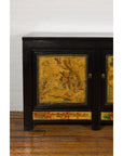 Low Yellow and Black Cabinet with Three Door Paintings-5. Asian & Chinese Furniture, Art, Antiques, Vintage Home Décor for sale at FEA Home