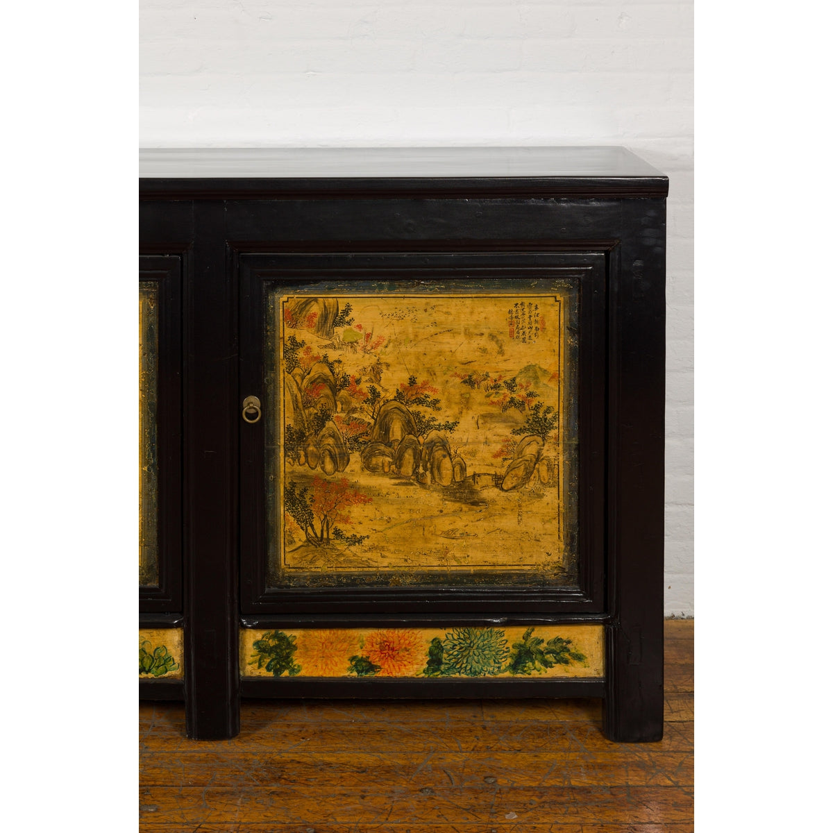 Low Yellow and Black Cabinet with Three Door Paintings-7. Asian & Chinese Furniture, Art, Antiques, Vintage Home Décor for sale at FEA Home