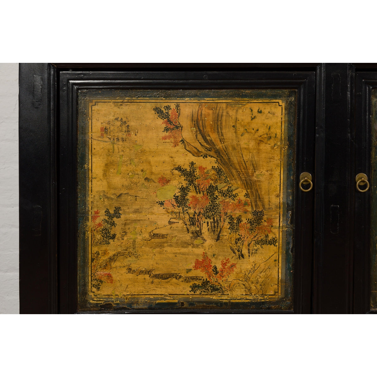 Low Yellow and Black Cabinet with Three Door Paintings-8. Asian & Chinese Furniture, Art, Antiques, Vintage Home Décor for sale at FEA Home