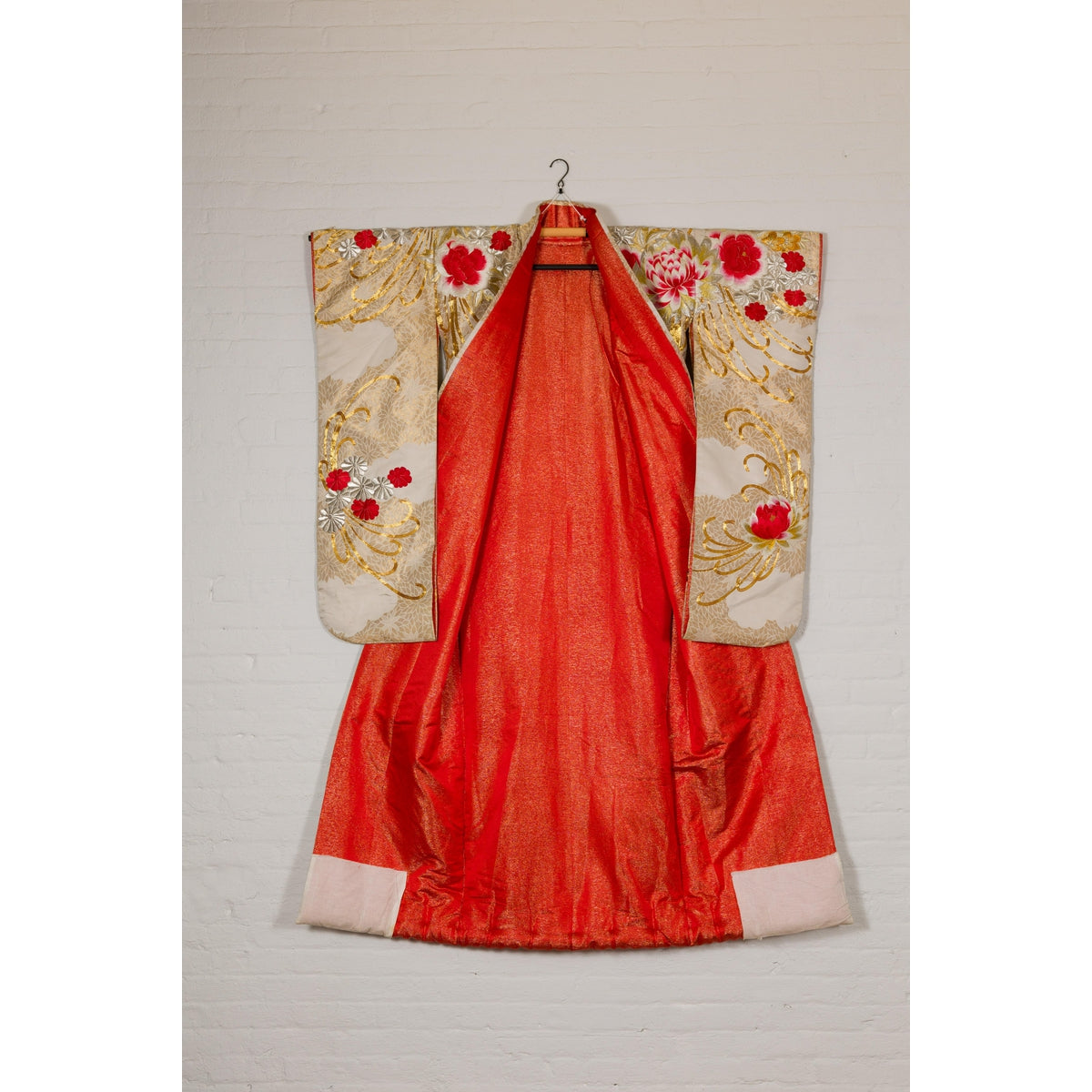 Vintage Silk Kimono with Gold, Silver and Red Embroidery-15. Asian & Chinese Furniture, Art, Antiques, Vintage Home Décor for sale at FEA Home