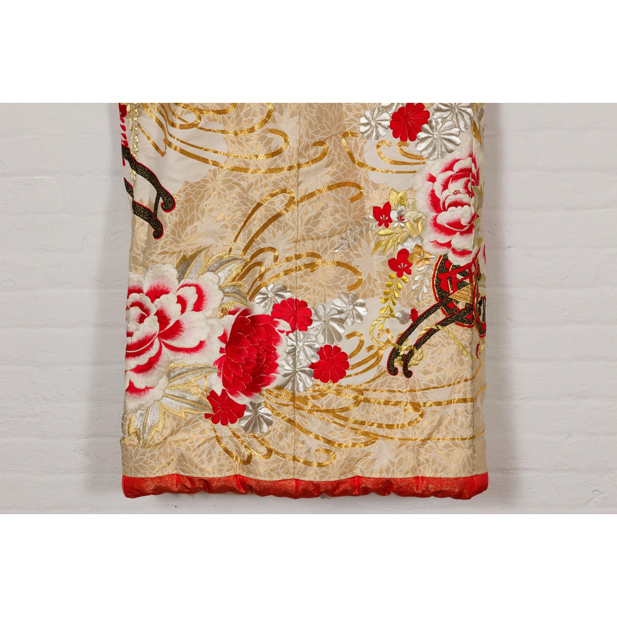 Vintage Silk Kimono with Gold, Silver and Red Embroidery-19. Asian & Chinese Furniture, Art, Antiques, Vintage Home Décor for sale at FEA Home