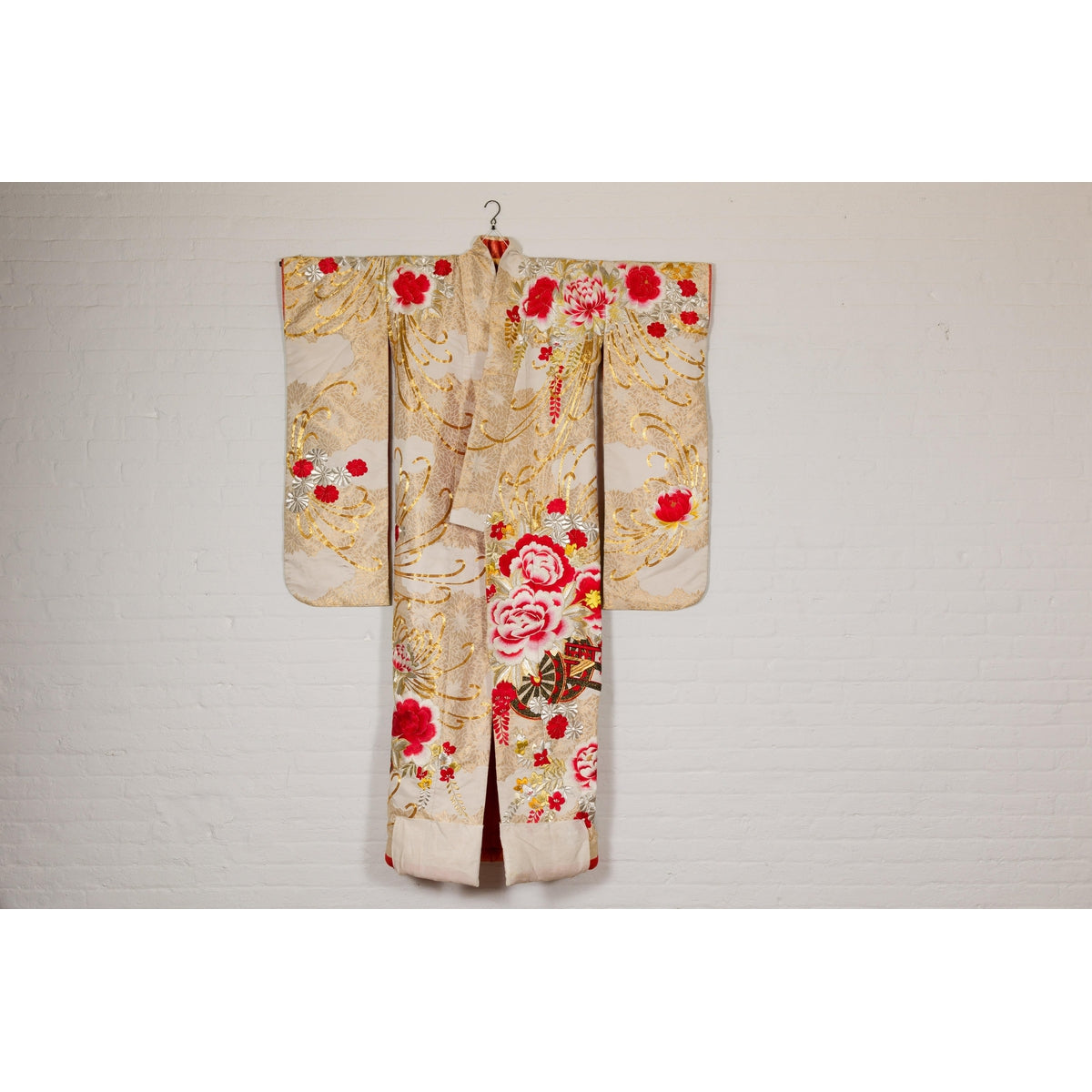 Vintage Silk Kimono with Gold, Silver and Red Embroidery-2. Asian & Chinese Furniture, Art, Antiques, Vintage Home Décor for sale at FEA Home
