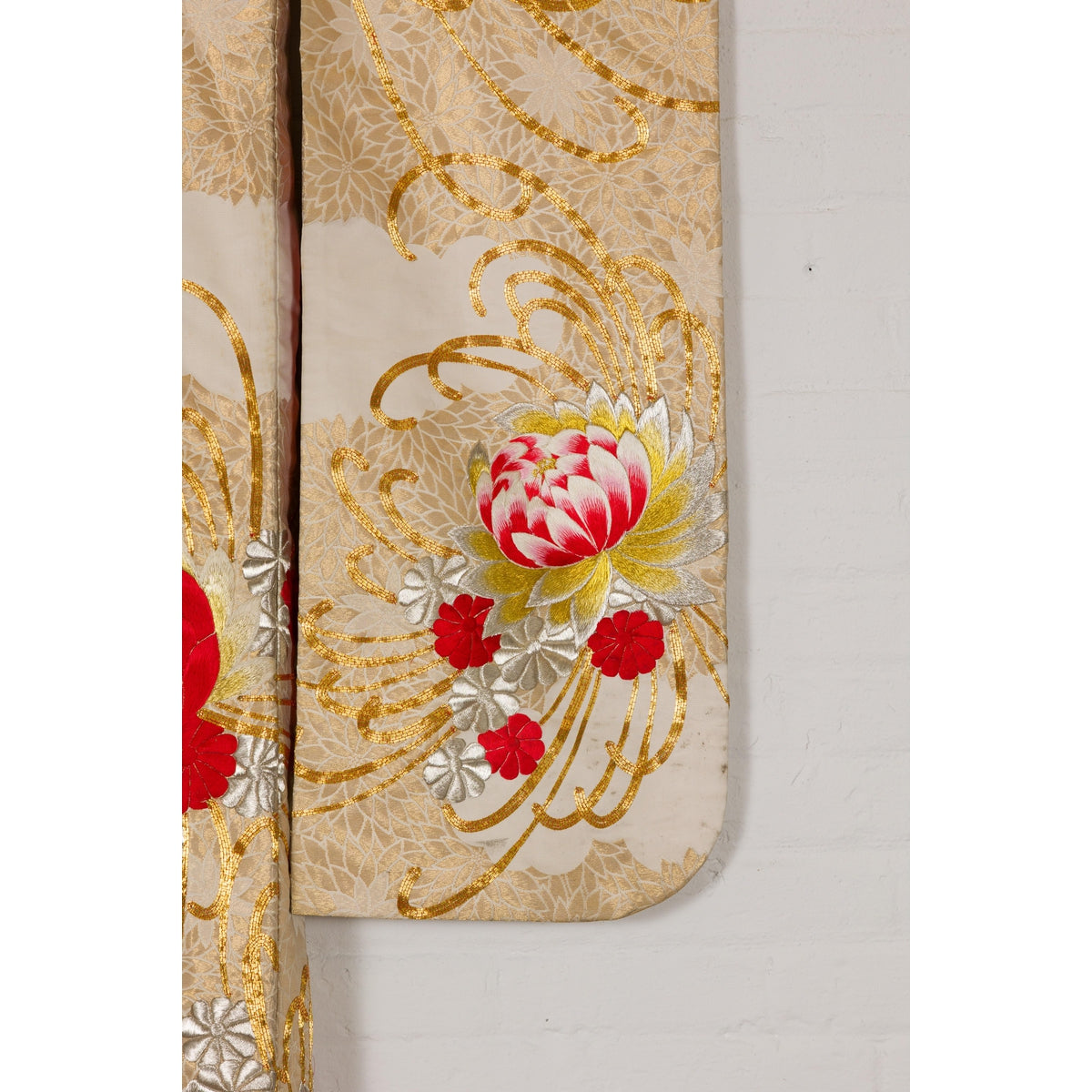 Vintage Silk Kimono with Gold, Silver and Red Embroidery-20. Asian & Chinese Furniture, Art, Antiques, Vintage Home Décor for sale at FEA Home