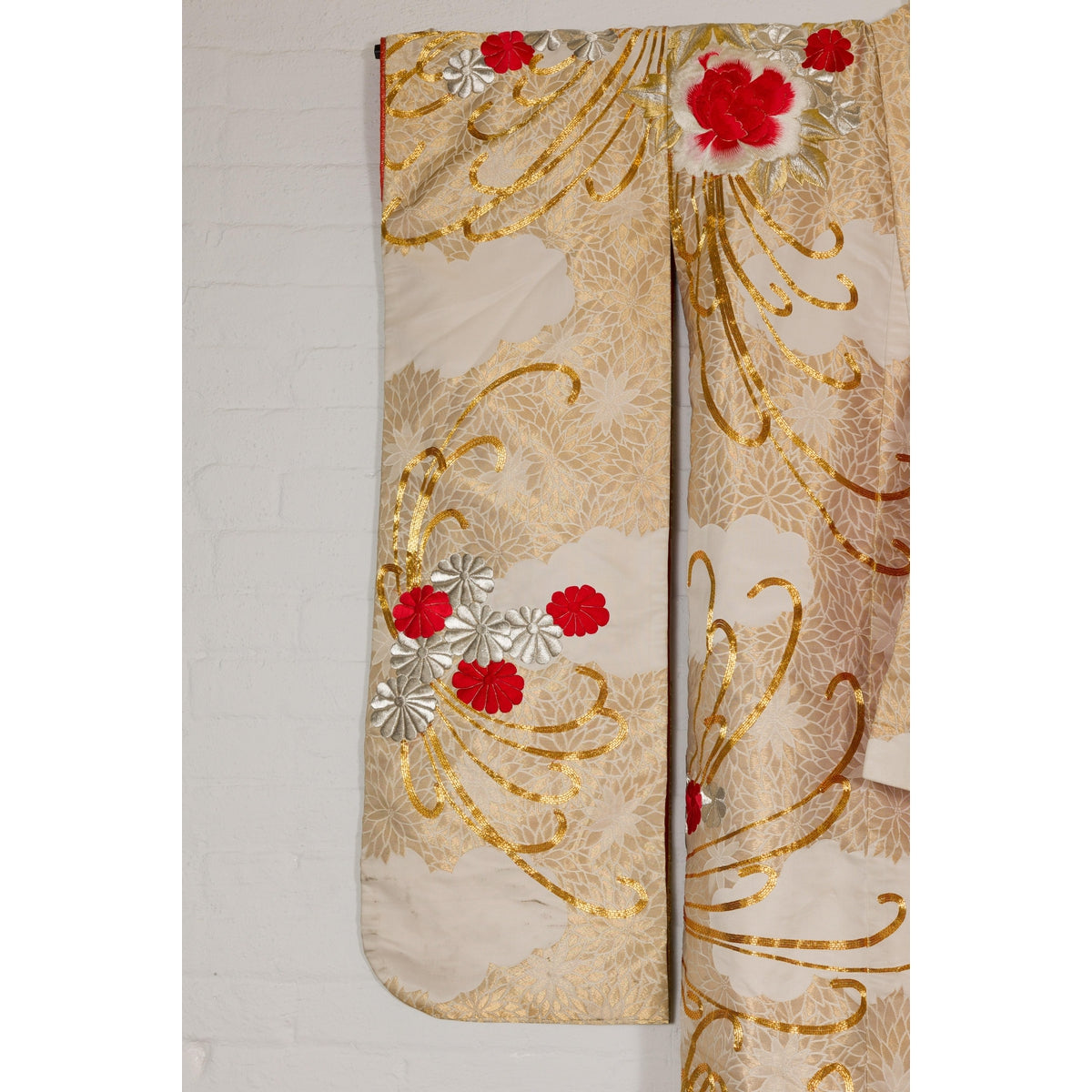 Vintage Silk Kimono with Gold, Silver and Red Embroidery-7. Asian & Chinese Furniture, Art, Antiques, Vintage Home Décor for sale at FEA Home