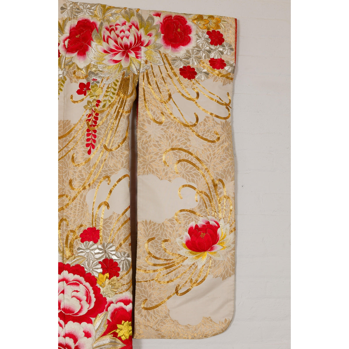 Vintage Silk Kimono with Gold, Silver and Red Embroidery-8. Asian & Chinese Furniture, Art, Antiques, Vintage Home Décor for sale at FEA Home