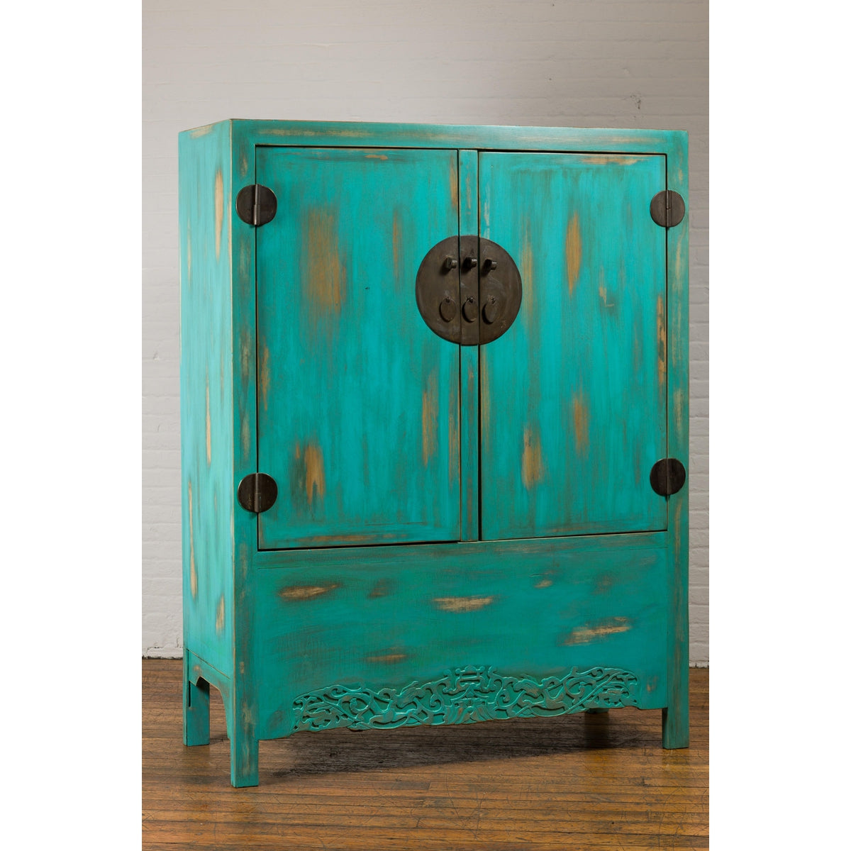 Qing Dynasty Cabinet with Custom Blue Green Lacquer and Carved Apron-15. Asian & Chinese Furniture, Art, Antiques, Vintage Home Décor for sale at FEA Home