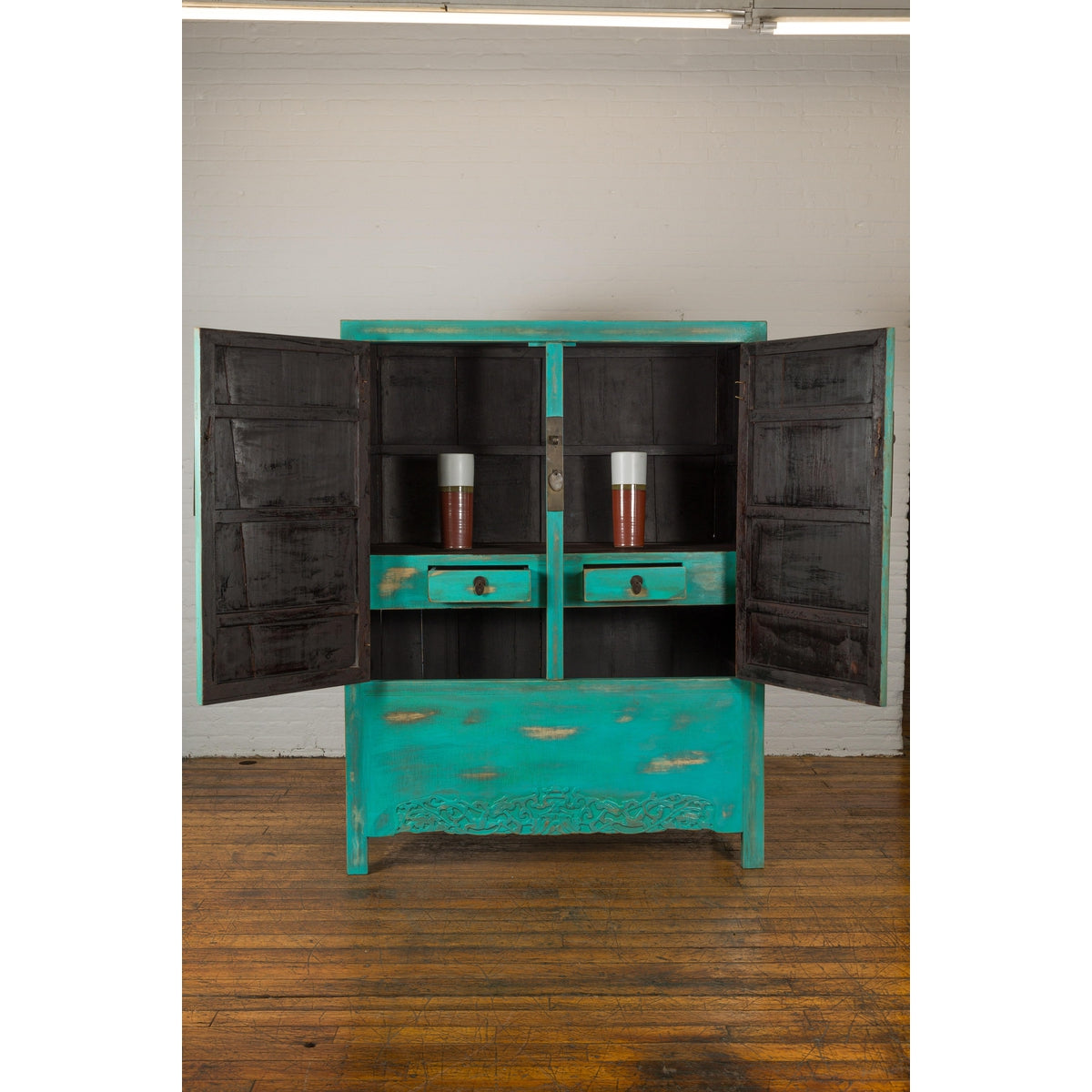 Qing Dynasty Cabinet with Custom Blue Green Lacquer and Carved Apron-3. Asian & Chinese Furniture, Art, Antiques, Vintage Home Décor for sale at FEA Home