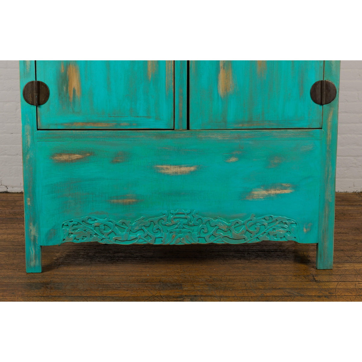 Qing Dynasty Cabinet with Custom Blue Green Lacquer and Carved Apron-6. Asian & Chinese Furniture, Art, Antiques, Vintage Home Décor for sale at FEA Home