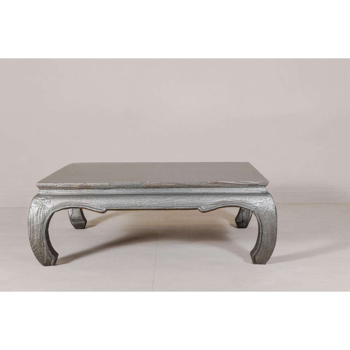 Teak Coffee Table with Custom Silver Patina, Chow Legs and Carved Apron-12. Asian & Chinese Furniture, Art, Antiques, Vintage Home Décor for sale at FEA Home