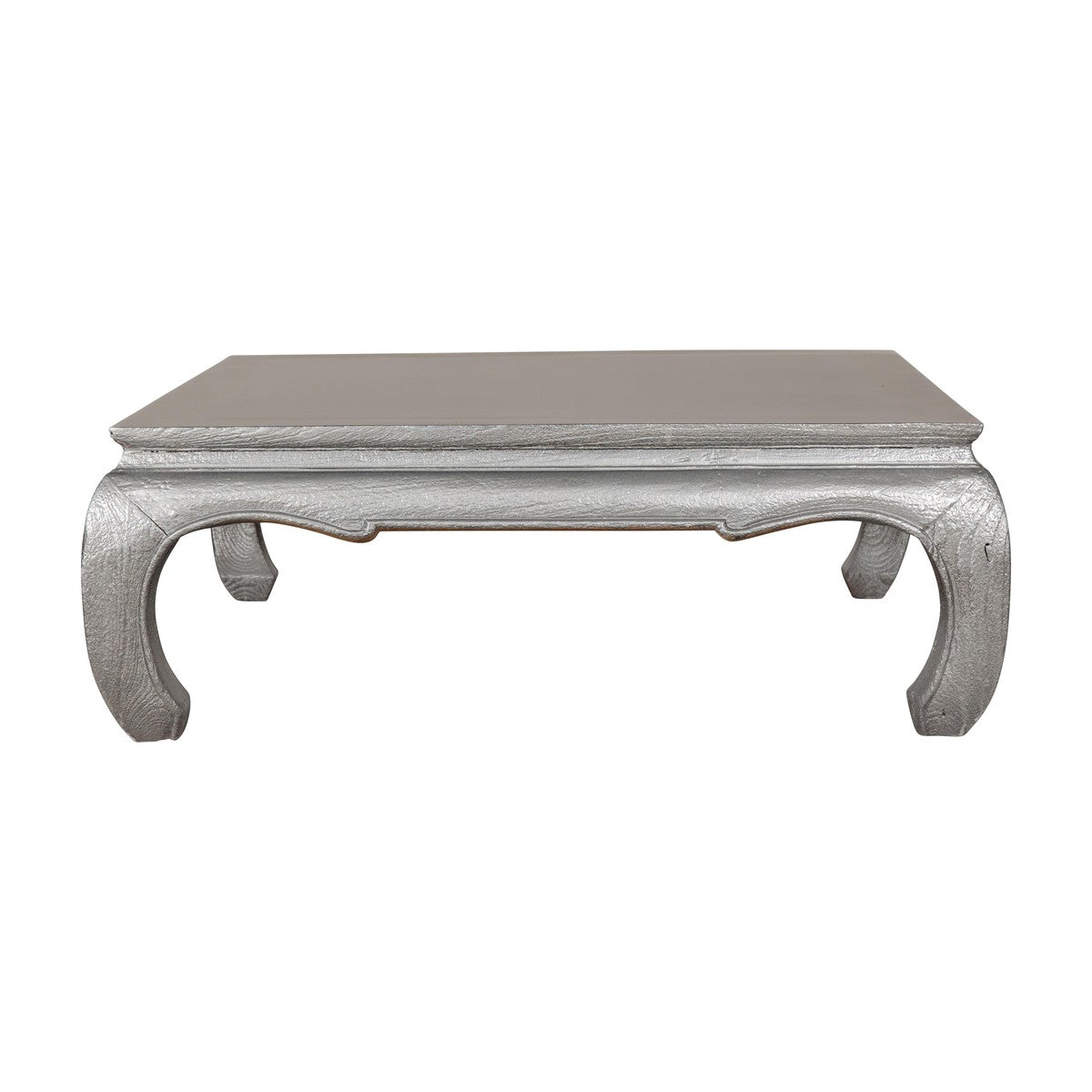 Teak Coffee Table with Custom Silver Patina, Chow Legs and Carved Apron-16. Asian & Chinese Furniture, Art, Antiques, Vintage Home Décor for sale at FEA Home