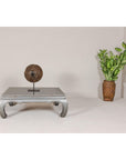 Teak Coffee Table with Custom Silver Patina, Chow Legs and Carved Apron-2. Asian & Chinese Furniture, Art, Antiques, Vintage Home Décor for sale at FEA Home