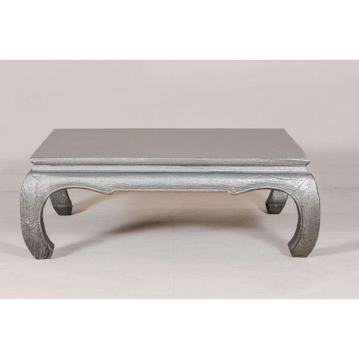 Teak Coffee Table with Custom Silver Patina, Chow Legs and Carved Apron-3. Asian & Chinese Furniture, Art, Antiques, Vintage Home Décor for sale at FEA Home