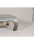 Teak Coffee Table with Custom Silver Patina, Chow Legs and Carved Apron-5. Asian & Chinese Furniture, Art, Antiques, Vintage Home Décor for sale at FEA Home