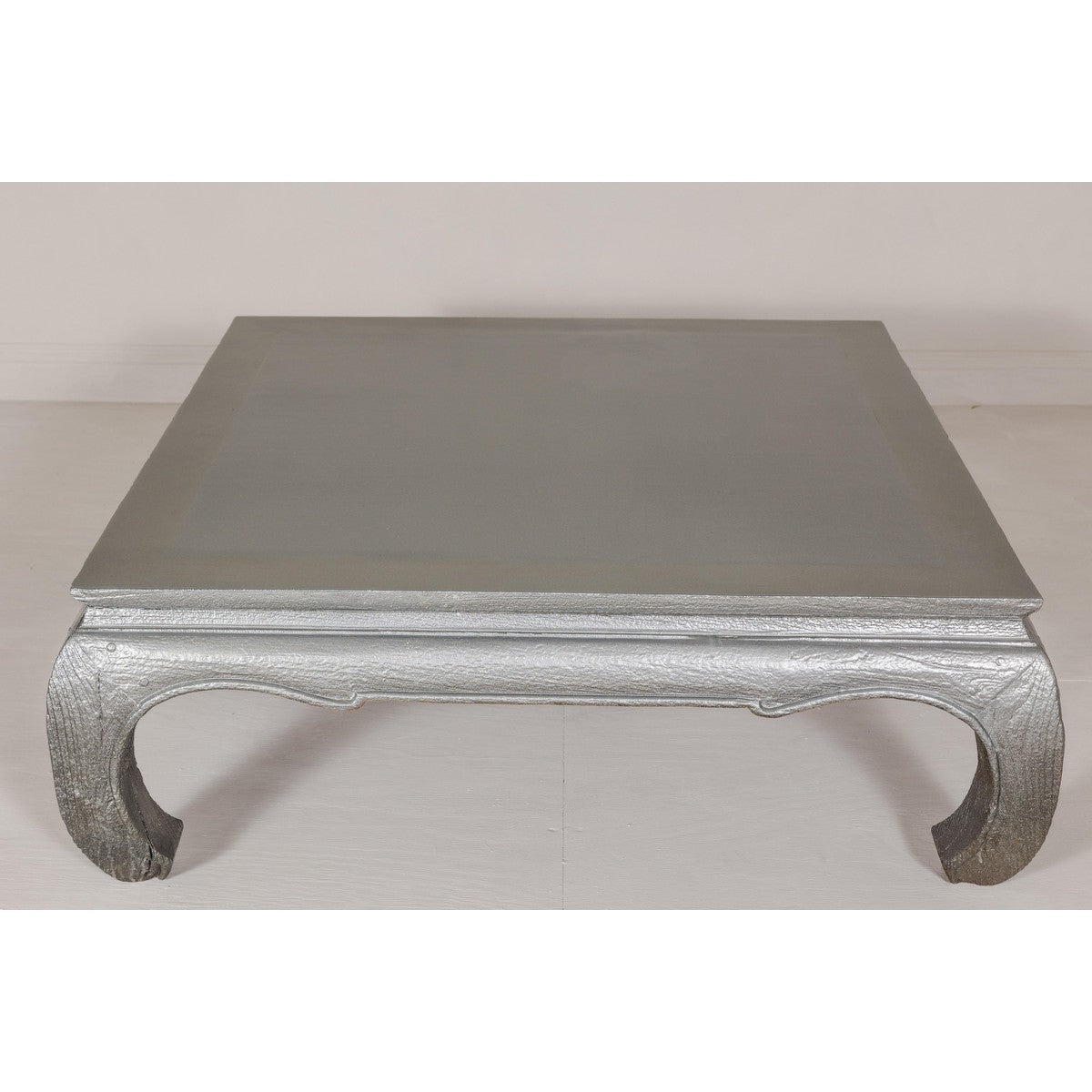 Teak Coffee Table with Custom Silver Patina, Chow Legs and Carved Apron-6. Asian & Chinese Furniture, Art, Antiques, Vintage Home Décor for sale at FEA Home