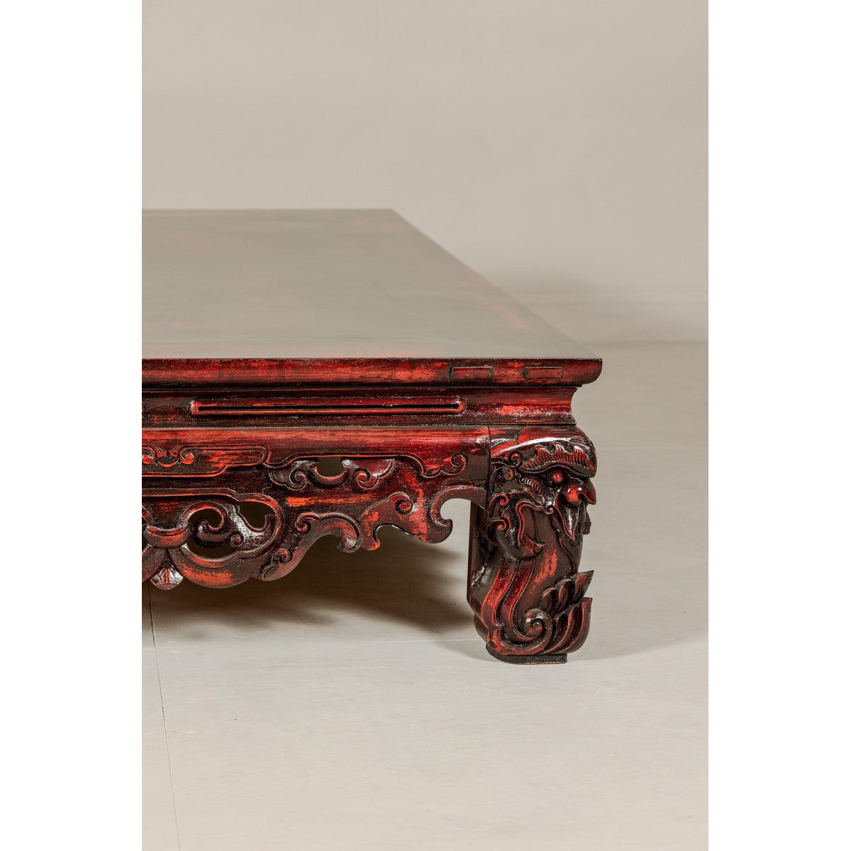 Qing Dynasty Low Kang Coffee Table with Reddish Brown Finish and Carved Décor-10. Asian & Chinese Furniture, Art, Antiques, Vintage Home Décor for sale at FEA Home