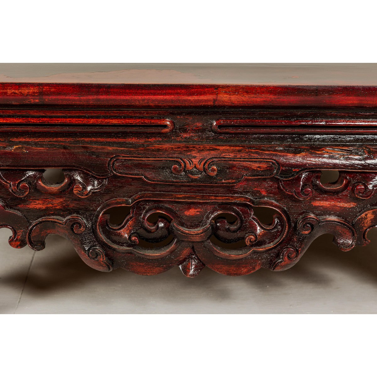 Qing Dynasty Low Kang Coffee Table with Reddish Brown Finish and Carved Décor-18. Asian & Chinese Furniture, Art, Antiques, Vintage Home Décor for sale at FEA Home