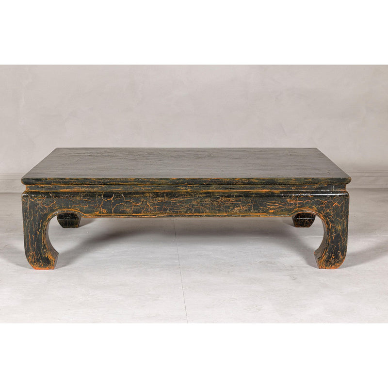 Vintage Chow Legs Distressed Black Coffee Table with Crackle Orange Finish-YN7960-10. Asian & Chinese Furniture, Art, Antiques, Vintage Home Décor for sale at FEA Home