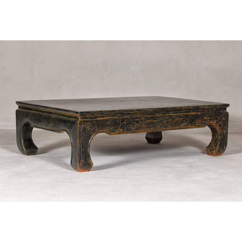 Vintage Chow Legs Distressed Black Coffee Table with Crackle Orange Finish-YN7960-12. Asian & Chinese Furniture, Art, Antiques, Vintage Home Décor for sale at FEA Home