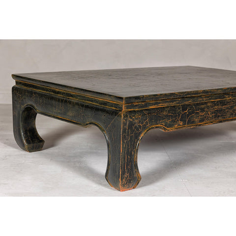 Vintage Chow Legs Distressed Black Coffee Table with Crackle Orange Finish-YN7960-13. Asian & Chinese Furniture, Art, Antiques, Vintage Home Décor for sale at FEA Home