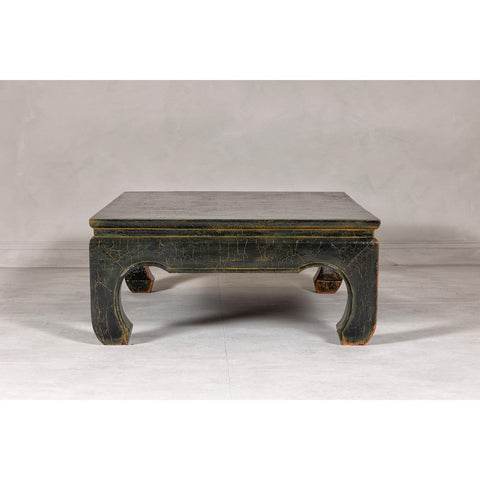 Vintage Chow Legs Distressed Black Coffee Table with Crackle Orange Finish-YN7960-14. Asian & Chinese Furniture, Art, Antiques, Vintage Home Décor for sale at FEA Home