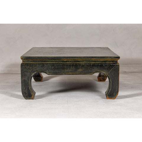 Vintage Chow Legs Distressed Black Coffee Table with Crackle Orange Finish-YN7960-15. Asian & Chinese Furniture, Art, Antiques, Vintage Home Décor for sale at FEA Home