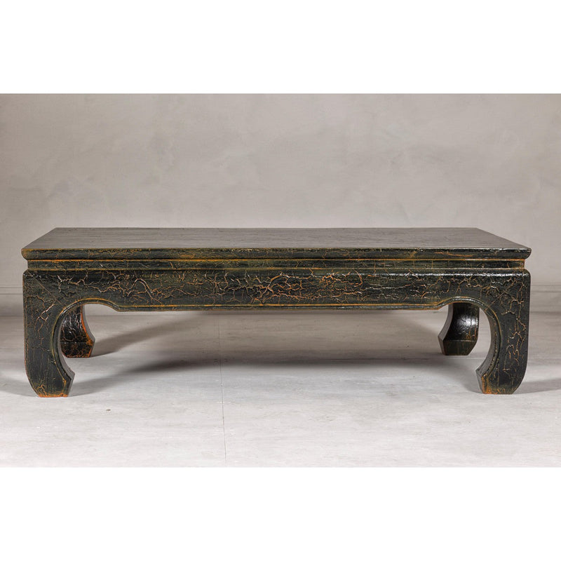 Vintage Chow Legs Distressed Black Coffee Table with Crackle Orange Finish-YN7960-16. Asian & Chinese Furniture, Art, Antiques, Vintage Home Décor for sale at FEA Home