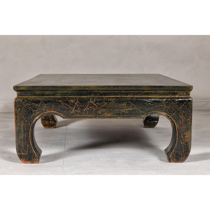 Vintage Chow Legs Distressed Black Coffee Table with Crackle Orange Finish-YN7960-17. Asian & Chinese Furniture, Art, Antiques, Vintage Home Décor for sale at FEA Home