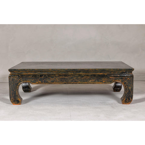 Vintage Chow Legs Distressed Black Coffee Table with Crackle Orange Finish-YN7960-3. Asian & Chinese Furniture, Art, Antiques, Vintage Home Décor for sale at FEA Home
