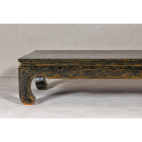Vintage Chow Legs Distressed Black Coffee Table with Crackle Orange Finish-YN7960-4. Asian & Chinese Furniture, Art, Antiques, Vintage Home Décor for sale at FEA Home