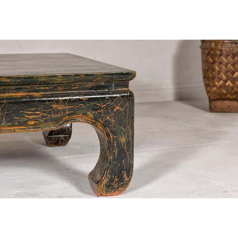 Vintage Chow Legs Distressed Black Coffee Table with Crackle Orange Finish-YN7960-5. Asian & Chinese Furniture, Art, Antiques, Vintage Home Décor for sale at FEA Home