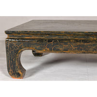 Vintage Chow Legs Distressed Black Coffee Table with Crackle Orange Finish