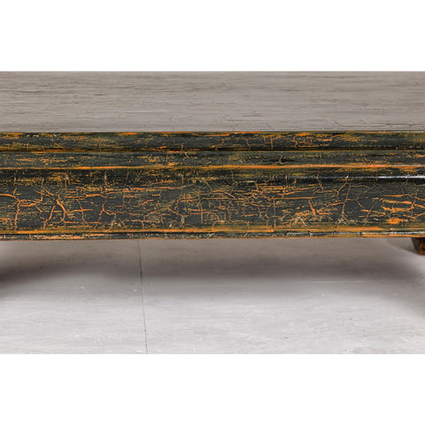 Vintage Chow Legs Distressed Black Coffee Table with Crackle Orange Finish-YN7960-7. Asian & Chinese Furniture, Art, Antiques, Vintage Home Décor for sale at FEA Home